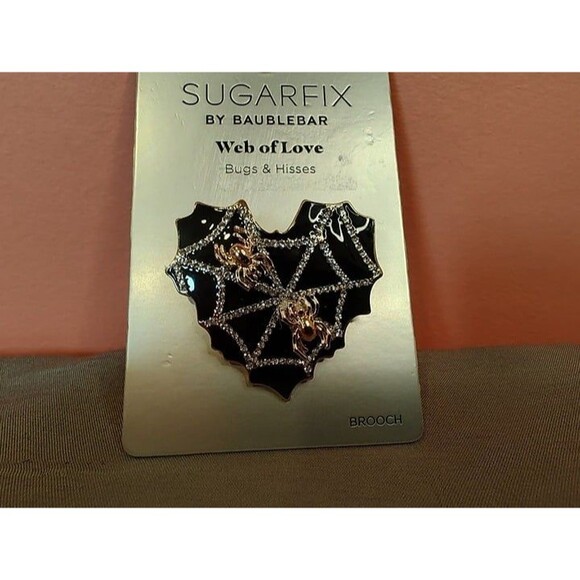 Women's Sugarfix by Baublebar Web of Love Spiderweb Heart Brooch - Picture 2 of 3